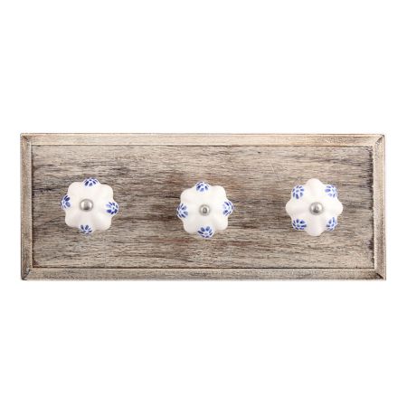 Blue Dahalia Medium Ceramic Wooden Hooks